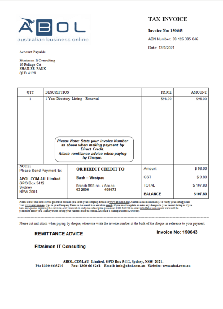 Australia ABOL marketing consultancy company invoice PSD template